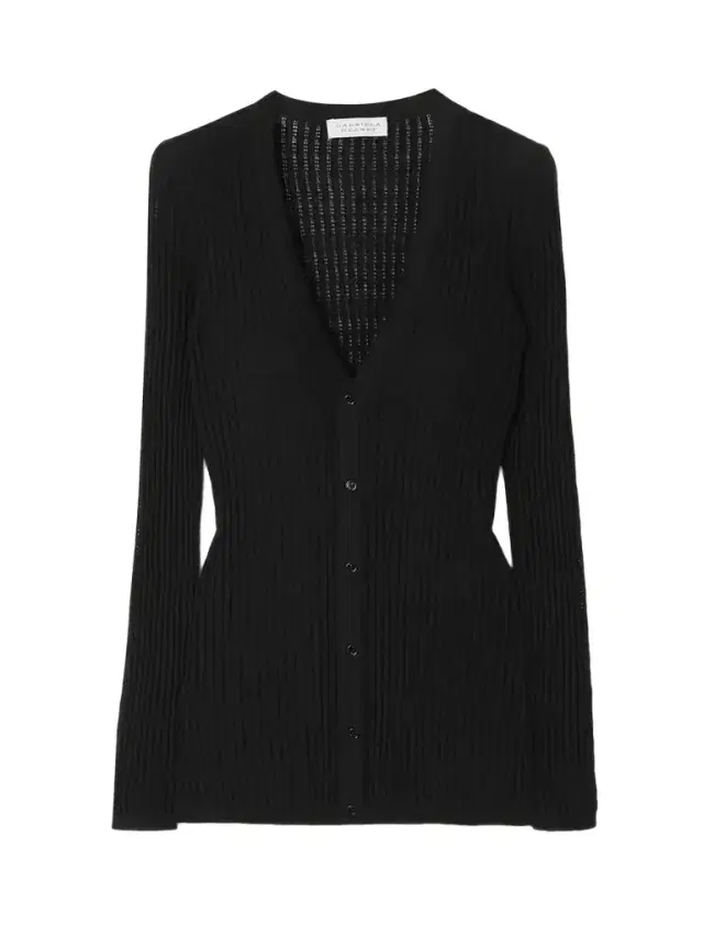 Gabriela Hearst Emma Pointelle Knit Cardigan in Black Cashmere Silk
