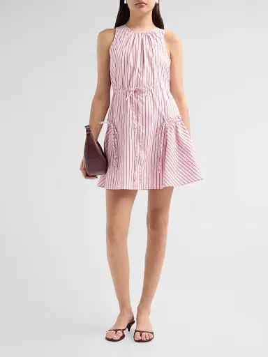 Cinq à Sept Women's Laylani Stripe Drawstring Minidress - Cotton Candy Crimson Plum - Size 14 | Thumbnail 2