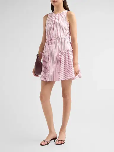 Cinq à Sept Women's Laylani Stripe Drawstring Minidress - Cotton Candy Crimson Plum - Size 14 | Thumbnail 4