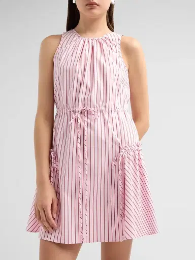 Cinq à Sept Women's Laylani Stripe Drawstring Minidress - Cotton Candy Crimson Plum - Size 14 | Thumbnail 5