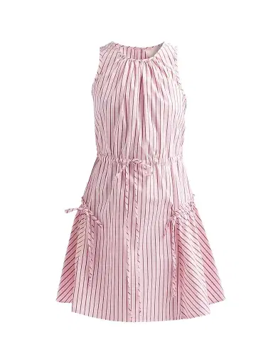 Cinq à Sept Women's Laylani Stripe Drawstring Minidress - Cotton Candy Crimson Plum - Size 14 | Thumbnail 1