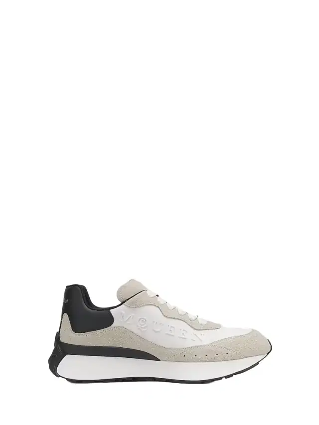 McQueen Men's Sprint Runner Suede Low-Top Sneakers - Light Grey White Black