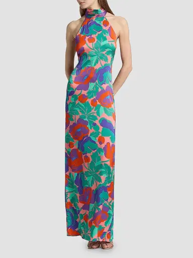 Ramy Brook Women's Tatiana Dahlia Print Halter Gown - Coral Floral - Size 16 | Thumbnail 2