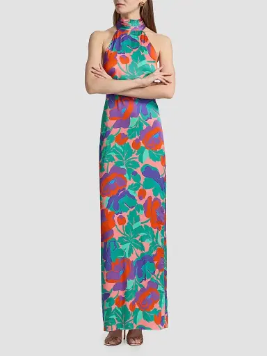 Ramy Brook Women's Tatiana Dahlia Print Halter Gown - Coral Floral - Size 16 | Thumbnail 3