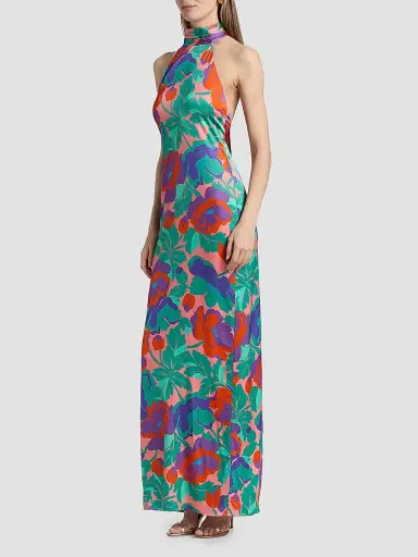 Ramy Brook Women's Tatiana Dahlia Print Halter Gown - Coral Floral - Size 16 | Thumbnail 4