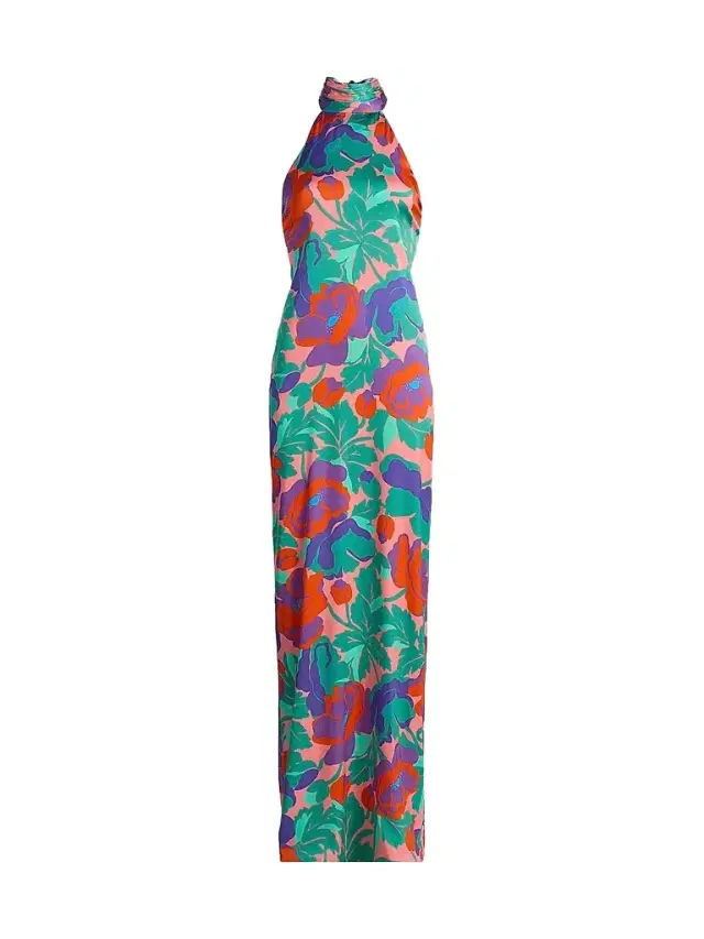 Ramy Brook Women's Tatiana Dahlia Print Halter Gown - Coral Floral