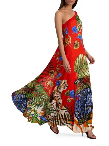 Alice + Olivia Women's Linn Floral One-Shoulder Maxi Dress - Riviera Chili Pepper - Size 2 | Thumbnail 3 Alice + Olivia Women's Linn Floral One-Shoulder Maxi Dress - Riviera Chili Pepper - Size 2 | Thumbnail 3