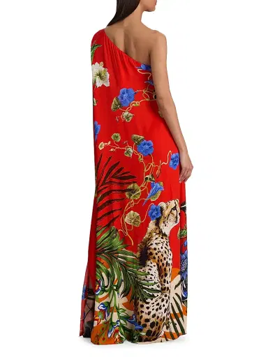 Alice + Olivia Women's Linn Floral One-Shoulder Maxi Dress - Riviera Chili Pepper - Size 2 | Thumbnail 4 Alice + Olivia Women's Linn Floral One-Shoulder Maxi Dress - Riviera Chili Pepper - Size 2 | Thumbnail 4