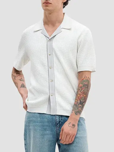 rag & bone Men's Harvey Knit Camp Shirt - Chalk - Size XXL | Thumbnail 3
