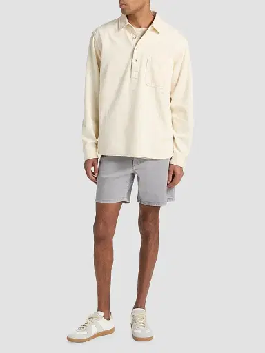 rag & bone Men's Denim Long-Sleeve Polo Shirt - Ecru | Thumbnail 2