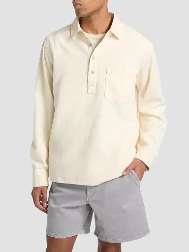 rag & bone Men's Denim Long-Sleeve Polo Shirt - Ecru | Thumbnail 3