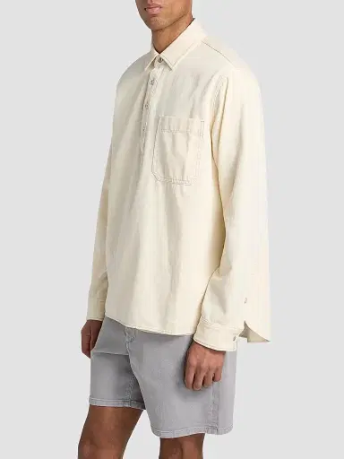 rag & bone Men's Denim Long-Sleeve Polo Shirt - Ecru | Thumbnail 4