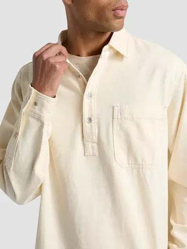 rag & bone Men's Denim Long-Sleeve Polo Shirt - Ecru | Thumbnail 6