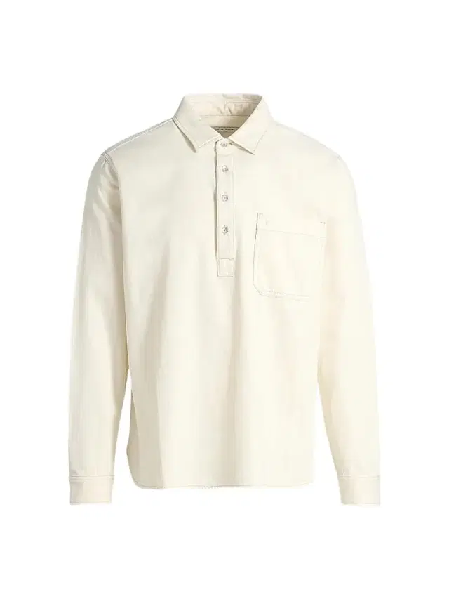 Men's Denim Long-Sleeve Polo Shirt - Ecru