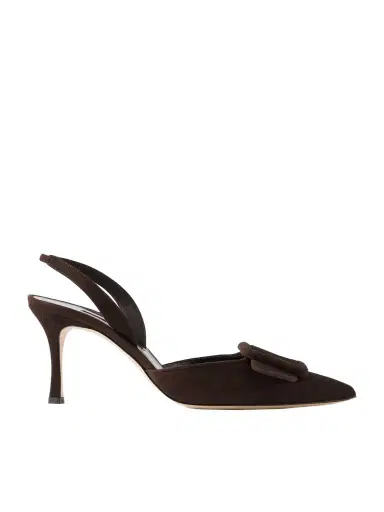 Manolo Blahnik Maysli 70 Buckle-detailed Suede Slingback Pumps | Thumbnail 1 Manolo Blahnik Maysli 70 Buckle-detailed Suede Slingback Pumps | Thumbnail 1