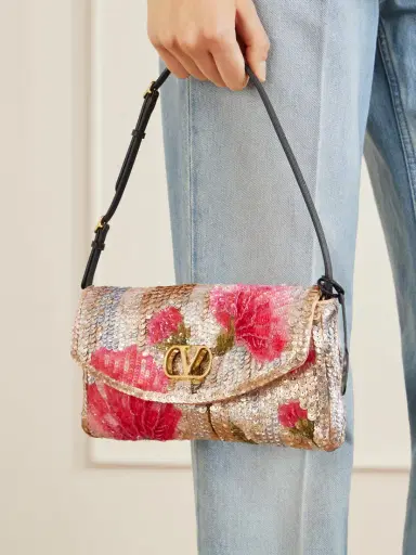 Valentino Garavani Devain Leather-trimmed Sequined Shoulder Bag | Thumbnail 3