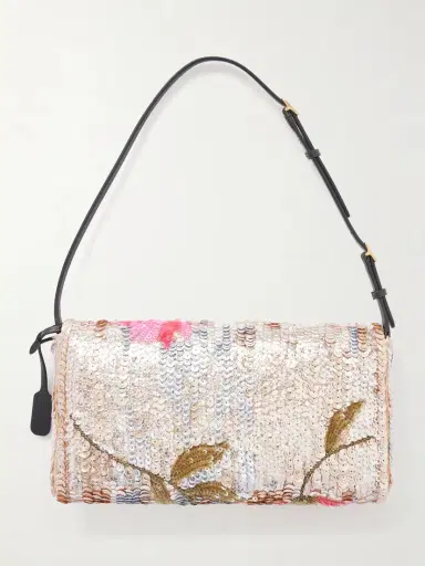 Valentino Garavani Devain Leather-trimmed Sequined Shoulder Bag | Thumbnail 4