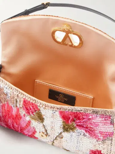 Valentino Garavani Devain Leather-trimmed Sequined Shoulder Bag | Thumbnail 6