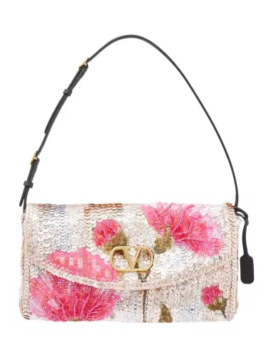 Valentino Garavani Devain Leather-trimmed Sequined Shoulder Bag | Thumbnail 1
