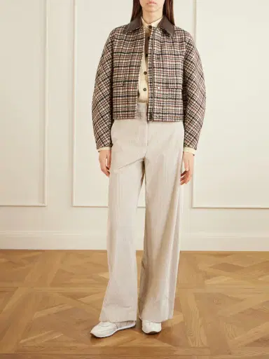Brunello Cucinelli Checked Leather-trimmed Wool-blend Jacket | Thumbnail 2 Brunello Cucinelli Checked Leather-trimmed Wool-blend Jacket | Thumbnail 2