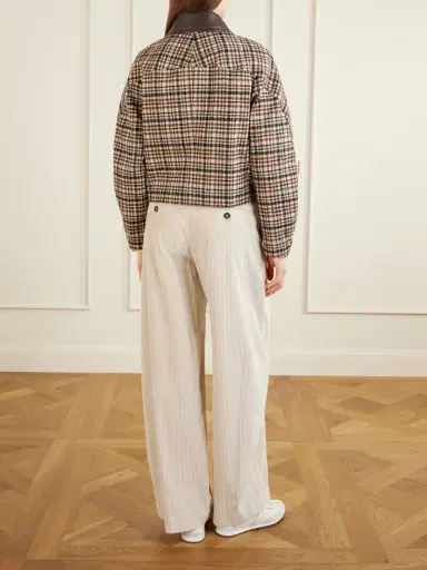 Brunello Cucinelli Checked Leather-trimmed Wool-blend Jacket | Thumbnail 4 Brunello Cucinelli Checked Leather-trimmed Wool-blend Jacket | Thumbnail 4