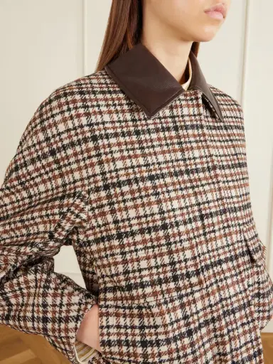 Brunello Cucinelli Checked Leather-trimmed Wool-blend Jacket | Thumbnail 5 Brunello Cucinelli Checked Leather-trimmed Wool-blend Jacket | Thumbnail 5