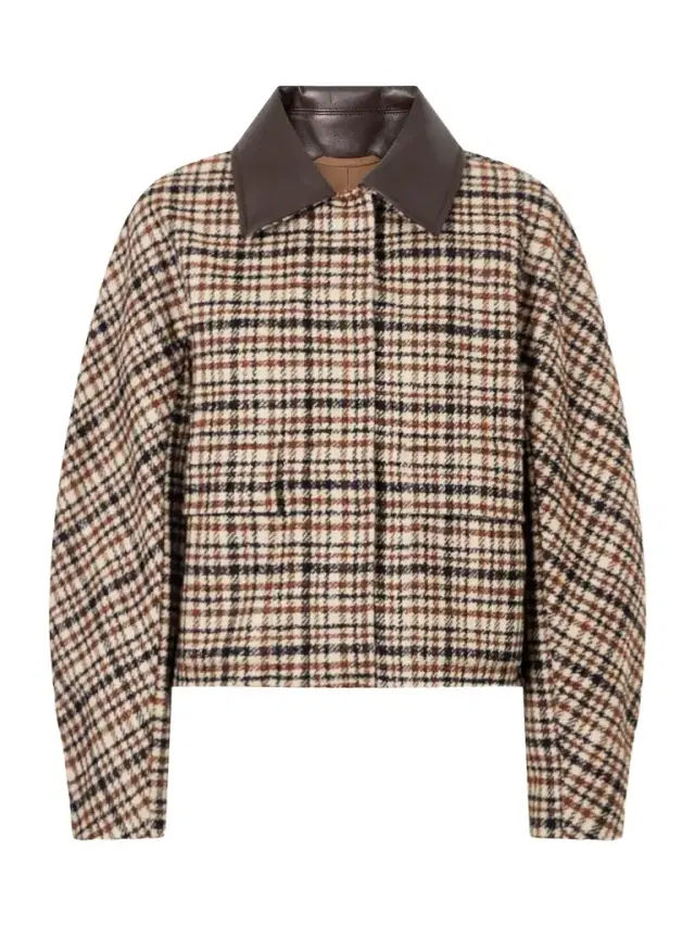 Brunello Cucinelli Checked Leather-trimmed Wool-blend Jacket
