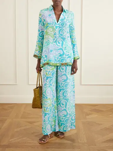 Emporio Sirenuse Stephan Printed Silk Wide-leg Pants | Thumbnail 2 Emporio Sirenuse Stephan Printed Silk Wide-leg Pants | Thumbnail 2
