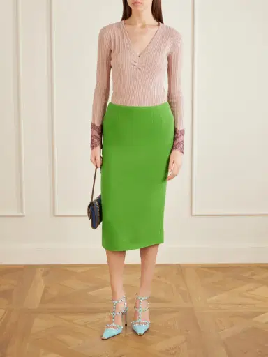 Valentino Garavani Lace-trimmed Ribbed Cashmere Sweater | Thumbnail 2