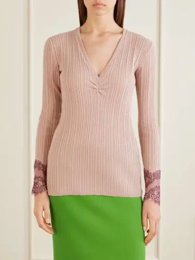 Valentino Garavani Lace-trimmed Ribbed Cashmere Sweater | Thumbnail 3