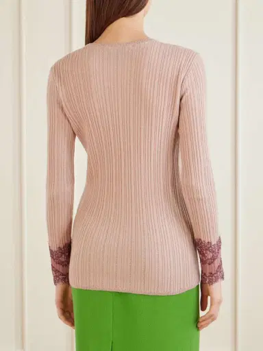 Valentino Garavani Lace-trimmed Ribbed Cashmere Sweater | Thumbnail 4