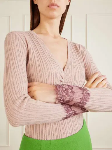 Valentino Garavani Lace-trimmed Ribbed Cashmere Sweater | Thumbnail 5