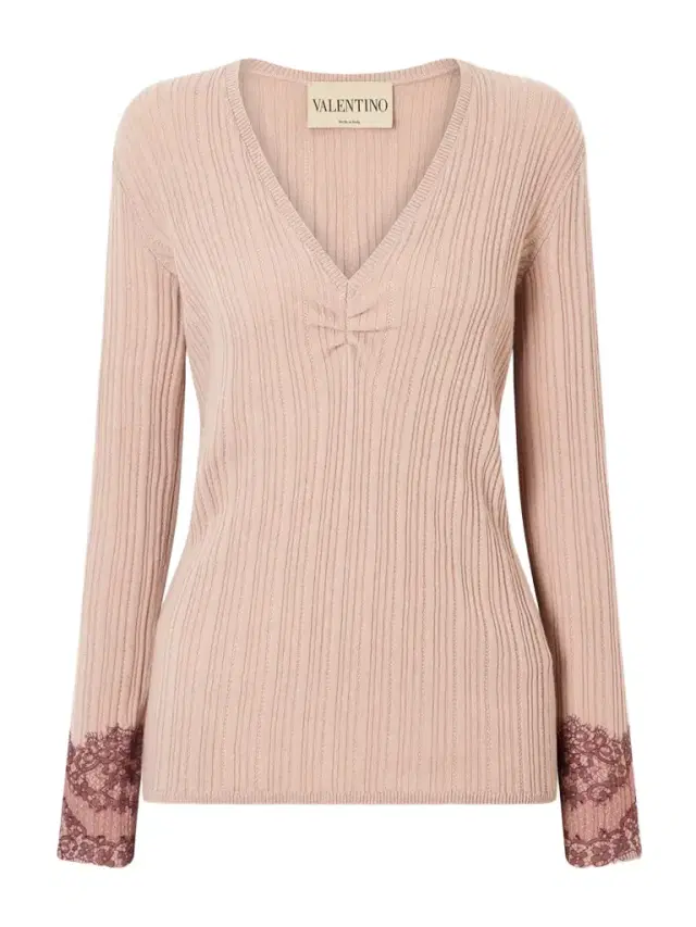 Valentino Garavani Lace-trimmed Ribbed Cashmere Sweater