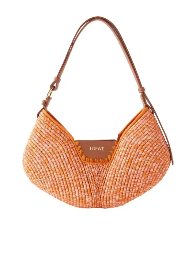 Loewe + Paula's Ibiza Swing Medium Leather-trimmed Raffia Shoulder Bag
