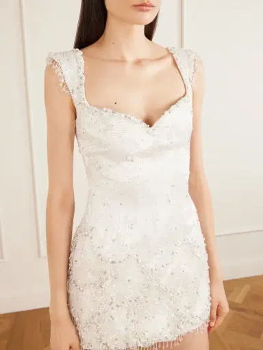 Clio Peppiatt Emma Scalloped Embellished Satin Mini Dress | Thumbnail 4