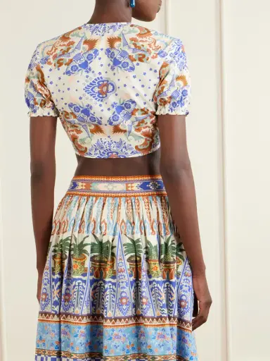 Emporio Sirenuse Poppy Knotted Printed Cotton-poplin Cropped Top | Thumbnail 3