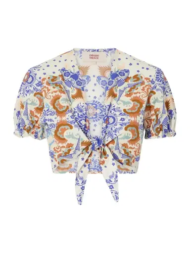 Emporio Sirenuse Poppy Knotted Printed Cotton-poplin Cropped Top | Thumbnail 1
