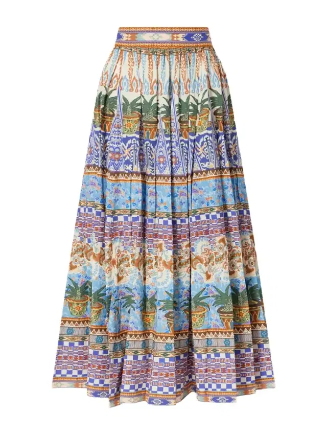 Ombretta Pleated Printed Cotton Midi Skirt