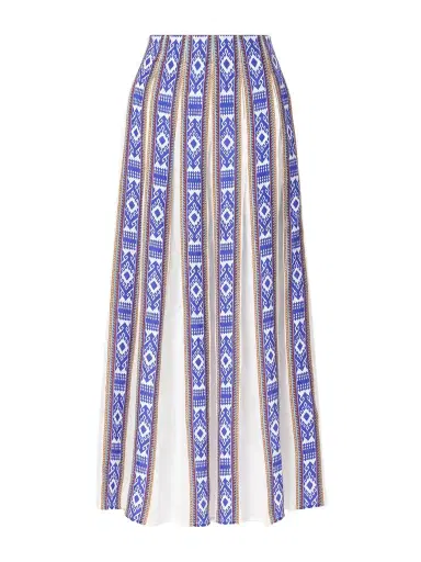 Emporio Sirenuse Aurelia Pleated Printed Linen Midi Skirt | Thumbnail 1 Emporio Sirenuse Aurelia Pleated Printed Linen Midi Skirt | Thumbnail 1