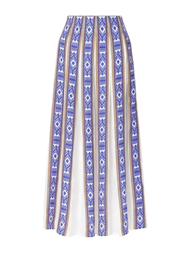 Aurelia Pleated Printed Linen Midi Skirt