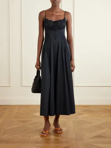 Staud Margi Ruffled Pleated Cotton-stretch Poplin Midi Dress | Thumbnail 2 Staud Margi Ruffled Pleated Cotton-stretch Poplin Midi Dress | Thumbnail 2