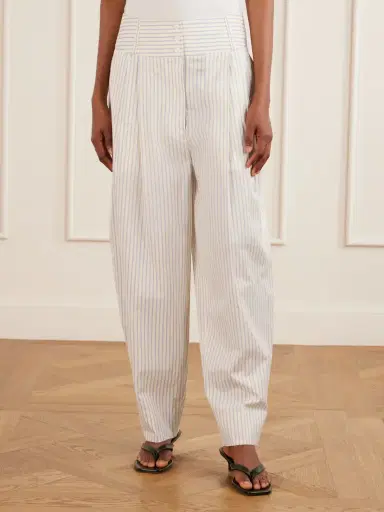 TOTEME Pleated Striped Cotton And Silk-blend Straight-leg Pants | Thumbnail 3 TOTEME Pleated Striped Cotton And Silk-blend Straight-leg Pants | Thumbnail 3