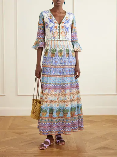 Emporio Sirenuse Bella Pleated Printed Cotton Maxi Dress | Thumbnail 2 Emporio Sirenuse Bella Pleated Printed Cotton Maxi Dress | Thumbnail 2
