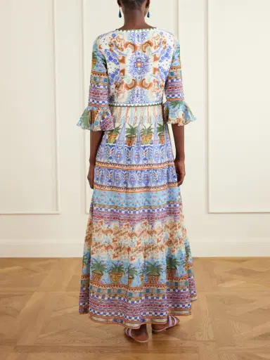 Emporio Sirenuse Bella Pleated Printed Cotton Maxi Dress | Thumbnail 3 Emporio Sirenuse Bella Pleated Printed Cotton Maxi Dress | Thumbnail 3