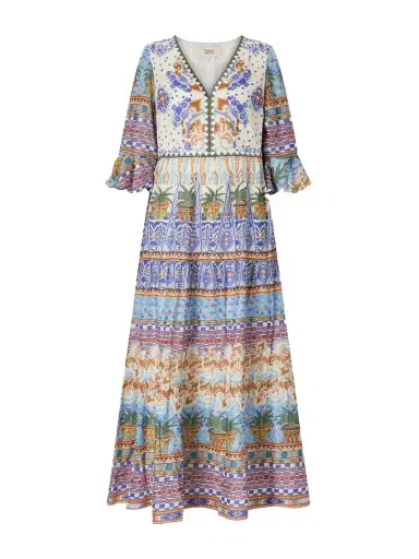 Emporio Sirenuse Bella Pleated Printed Cotton Maxi Dress | Thumbnail 1 Emporio Sirenuse Bella Pleated Printed Cotton Maxi Dress | Thumbnail 1