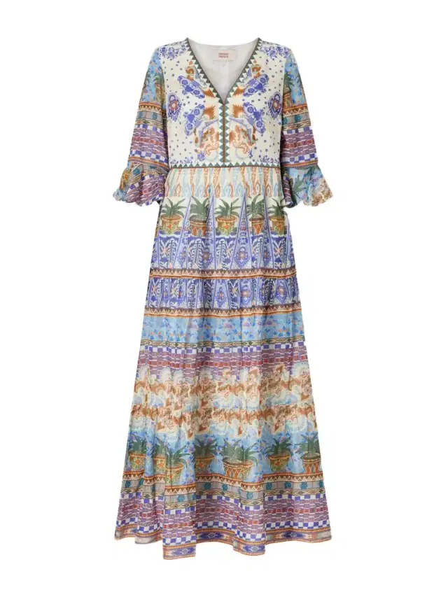 Bella Pleated Printed Cotton Maxi Dress