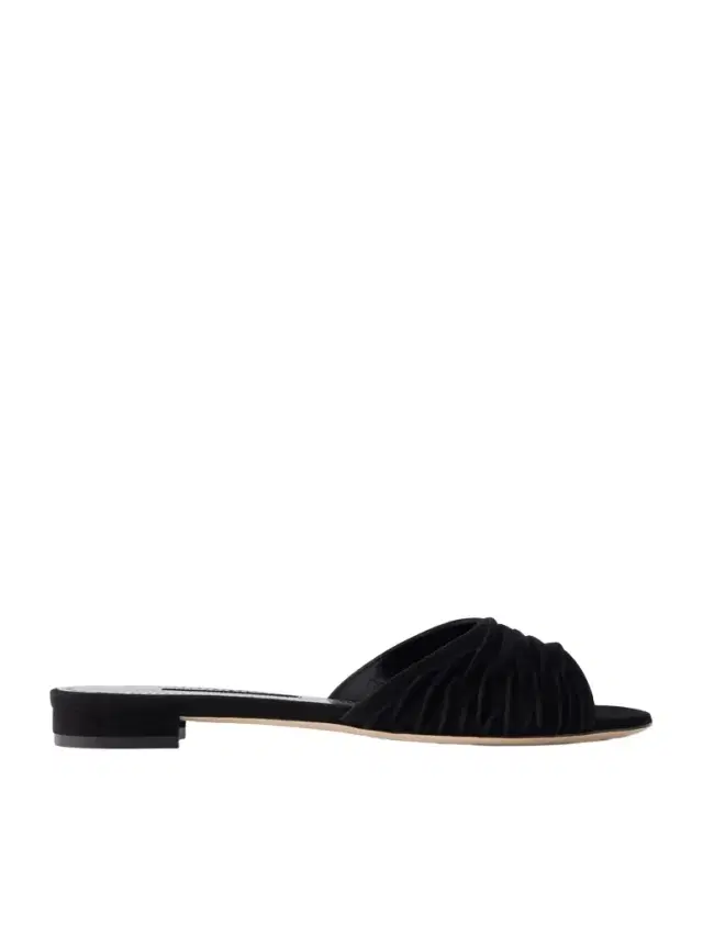 Manolo Blahnik Pirua 10 Pleated Suede Sandals