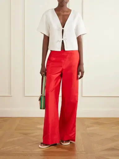 Staud Stroll Silk-dupioni Wide-leg Pants | Thumbnail 2 Staud Stroll Silk-dupioni Wide-leg Pants | Thumbnail 2