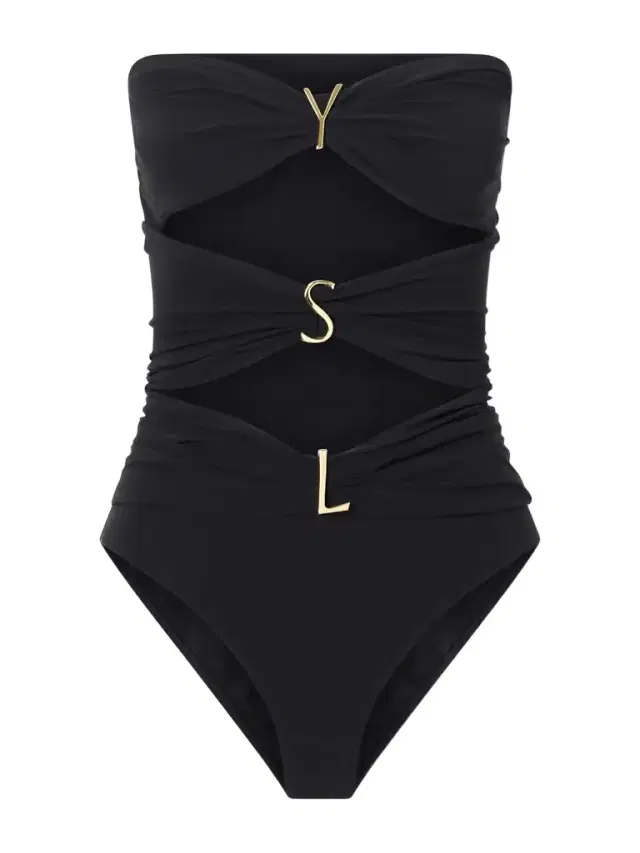 Strapless Cut-out Gathered Embellished Swimsuit