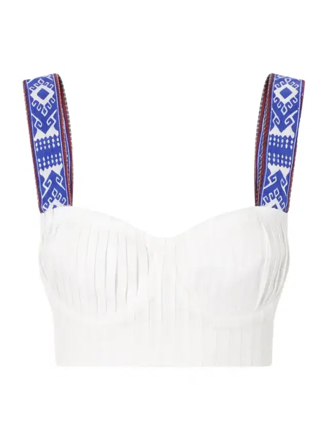 Emporio Sirenuse Dalia Pleated Printed Linen Cropped Top